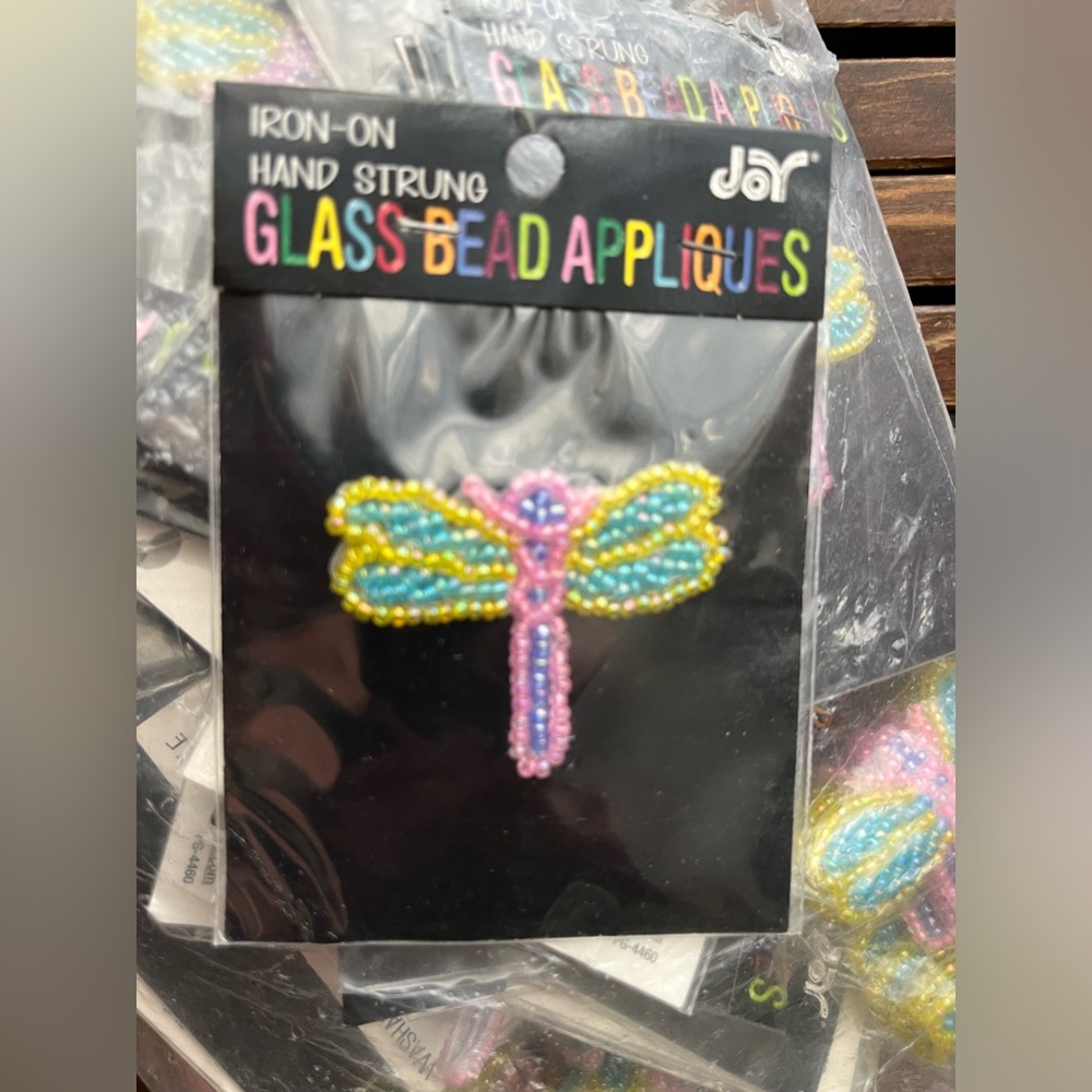 Iron on hand strung glass bead appliqué - dragonfly 15 pieces